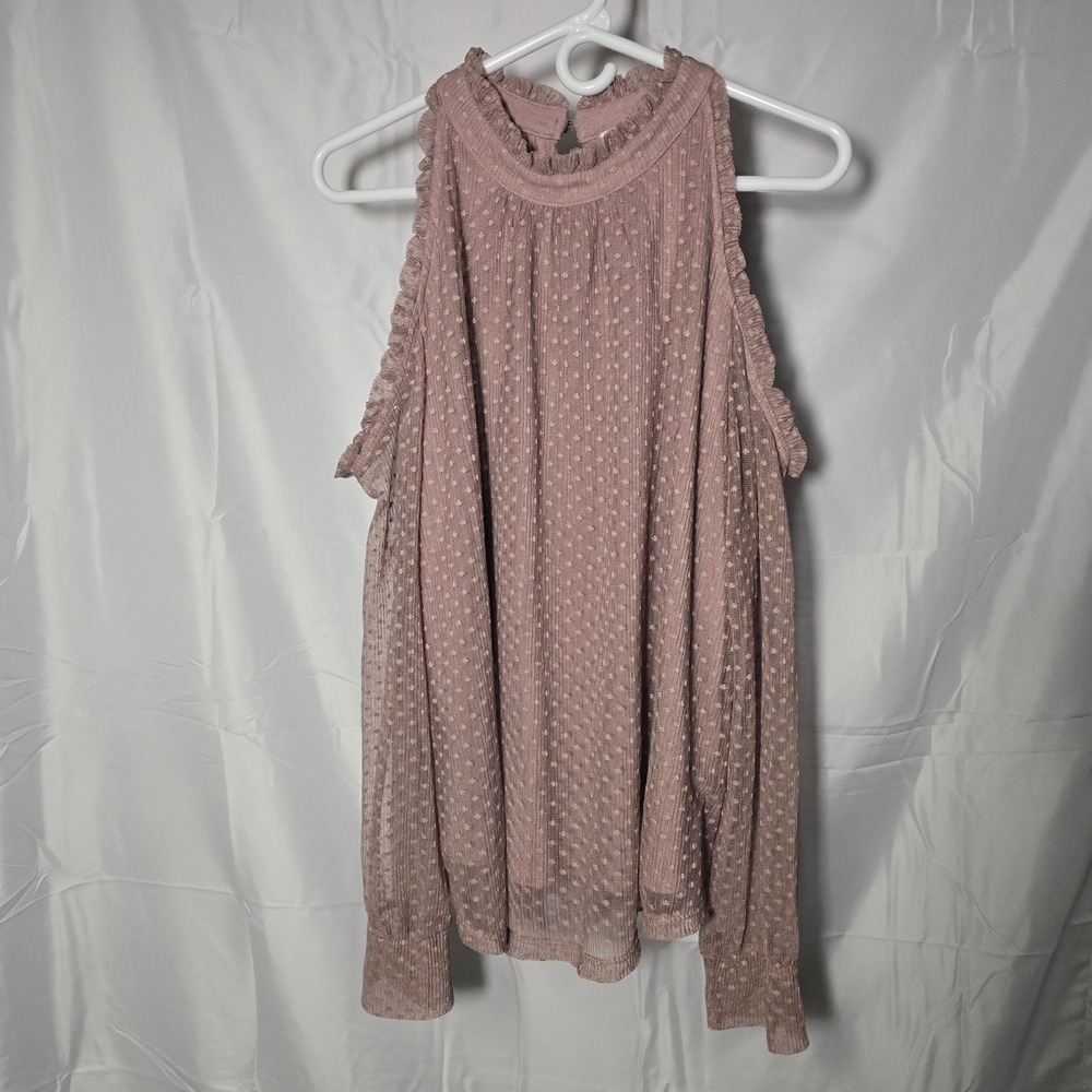 Maurices‎ Womens 1XL Cottagecore Mauve Swiss Dot Cold Shoulder Blouse Top Siz